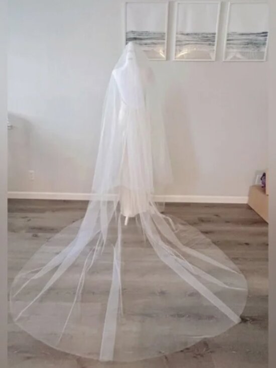 Plain Cathedral Wedding Veil with Long Blusher main image 5